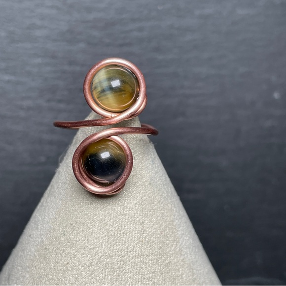 Artisan Jewelry - Artisan Copper and African Blue Golden Honey Tiger's Eye Ring